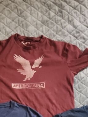 2 American Eagle Outfitters Long Sleeve Tees in Burgundy, Navy, and Dark Blue